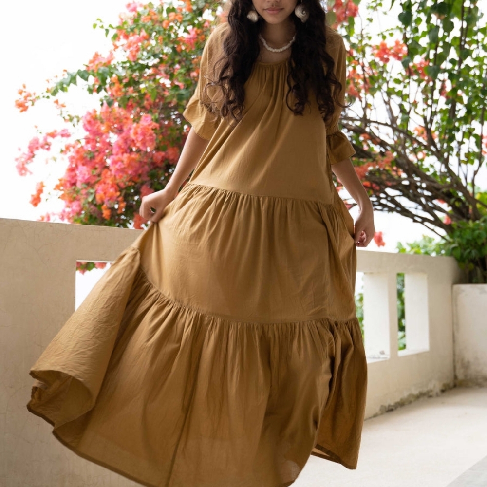 Daughters of India Golden Brown Maxi Dress